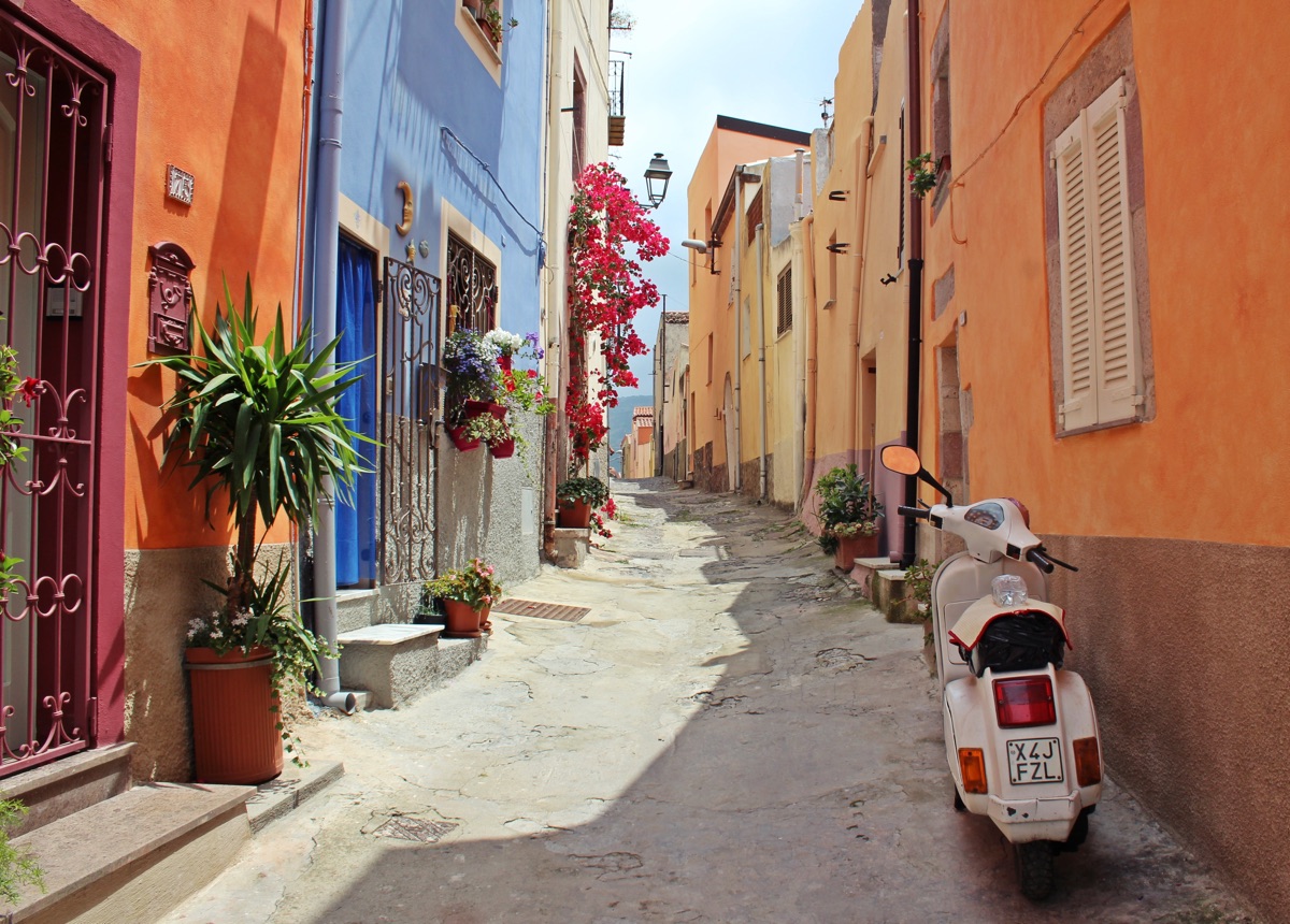 Vintage Vespa parked by the Mediterranean